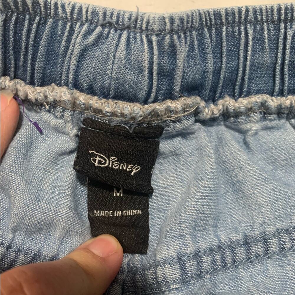 Disney size medium High Waist Blue Denim Shorts Floral Mushroom tinkerbell pull - Picture 5 of 8